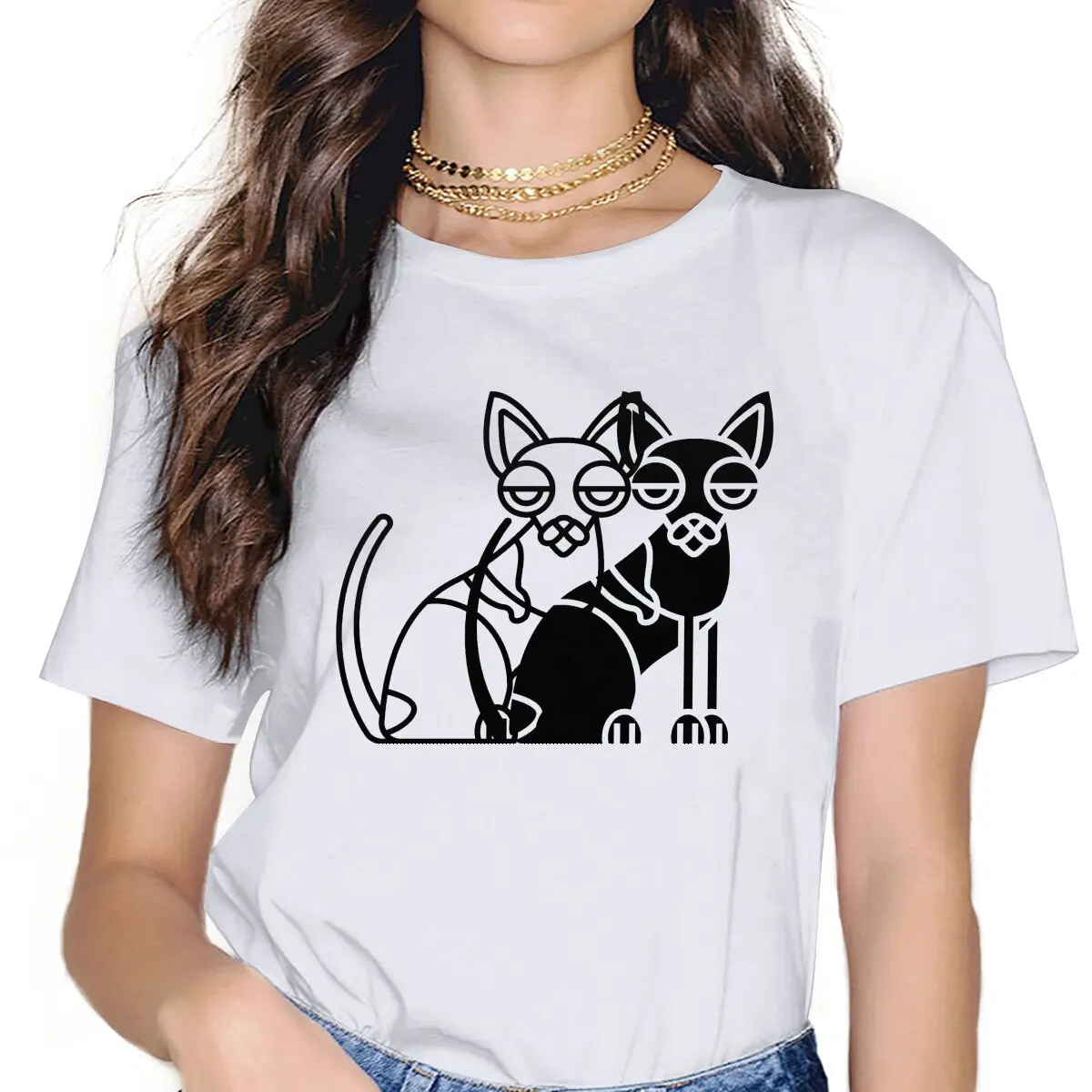 

Brothers Black White Female Shirts Sphynx Hairless Cat Cute Large Vintage Women Clothes Harajuku Casual Feminine Blusas