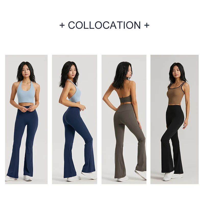 DANCEFISH 2023 Women Tight Pants High Waist Tummy Control Low Intensity Daily Wear Walk Joggings Pilates Yoga Flared Trousers