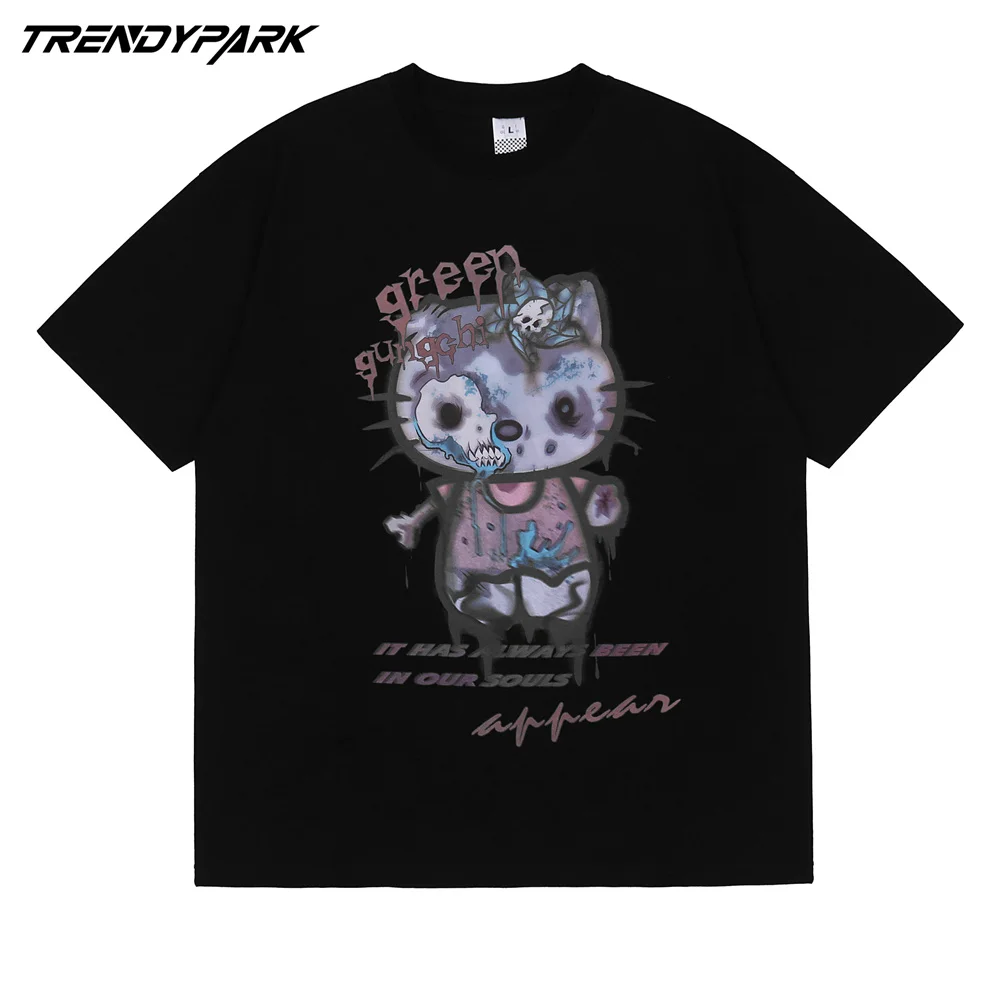 

Футболка мужская с круглым вырезом, хлопок, Повседневная рубашка с принтом милого котенка, с коротким рукавом, в стиле аниме, одежда для мужч...