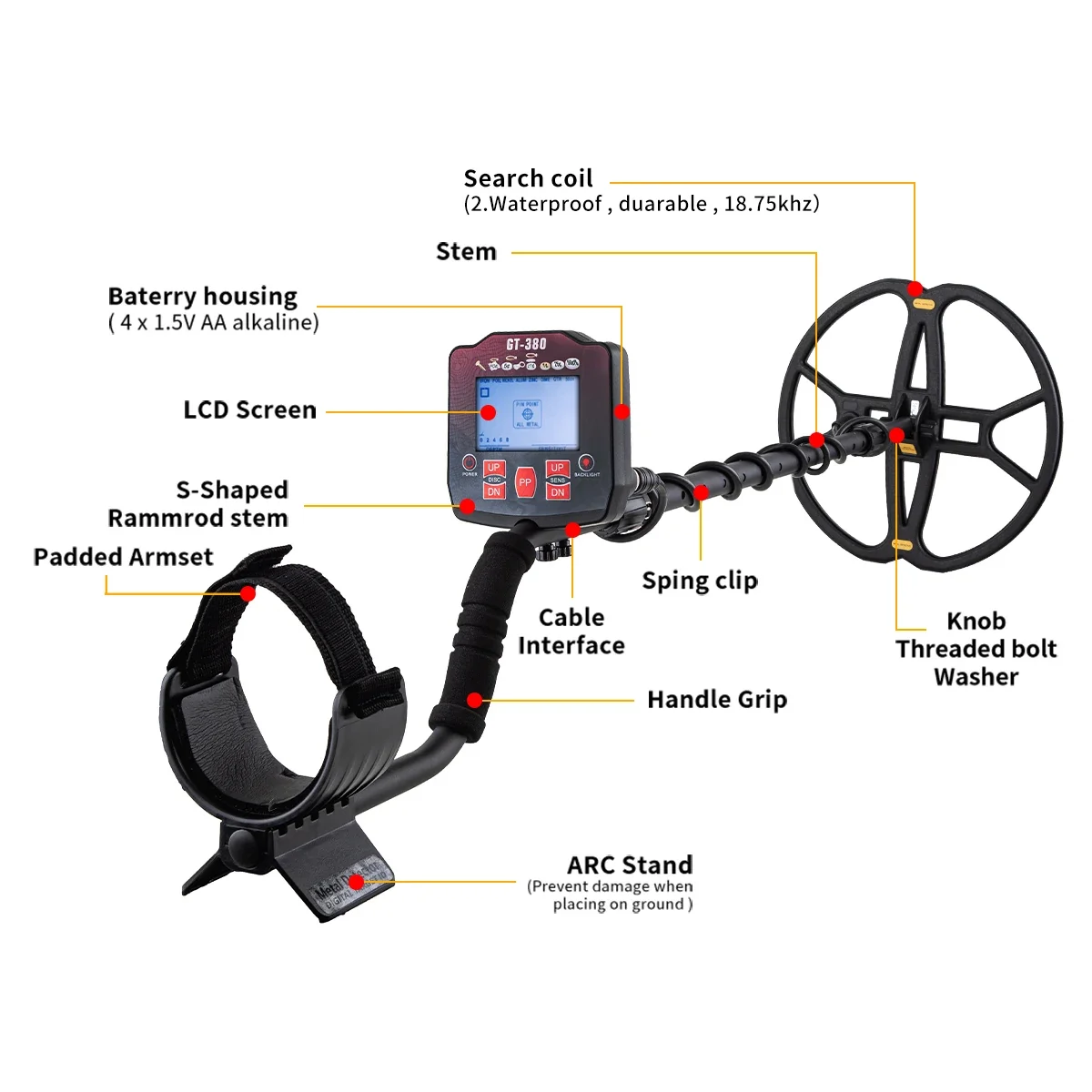 Металлоискатель Кладоискатель GT380 13 дюймов профессиональный подземный