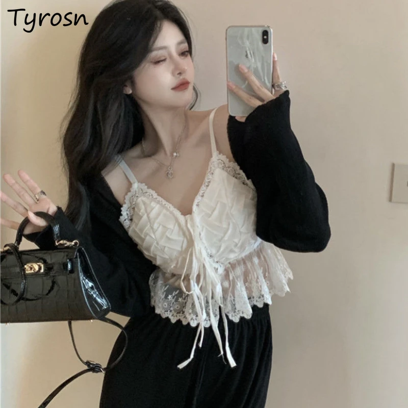 

Lace Camisole Women V-neck Sexy Sweet Crop Retro White Design Trendy Casual Inside Harajuku Summer All-match Hot Girl Breathable