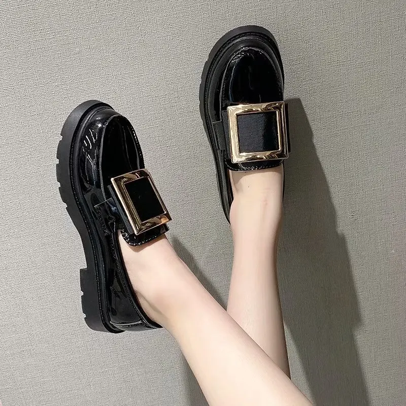 Black Mary Jane Women's Pearl Rhinestone Hedging Women's Loafers Spring and Autumn 2022 Thick-soled Cute Chunky Oxford Flats