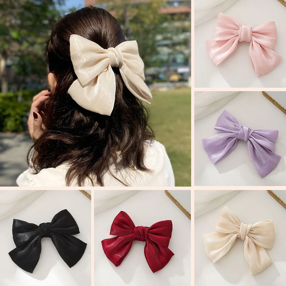 

Big Bow Hairpins Pearlescent Satin Ribbon Hair Clip Solid Color Duckbill Clip Korean Style Fashion Headwear Hair Accessories