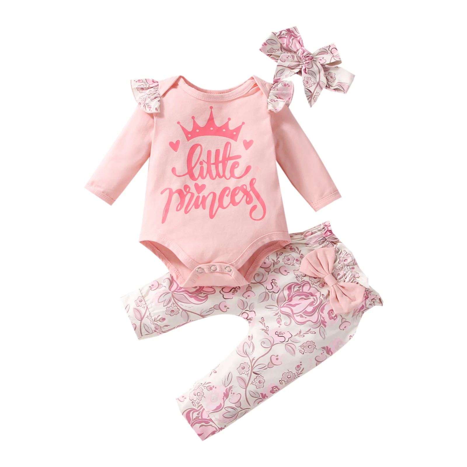 

Комплект одежды для маленьких девочек 0-24 м, милая однотонная комбинезон с длинными рукавами и оборками, с буквенным принтом принцессы, осен...