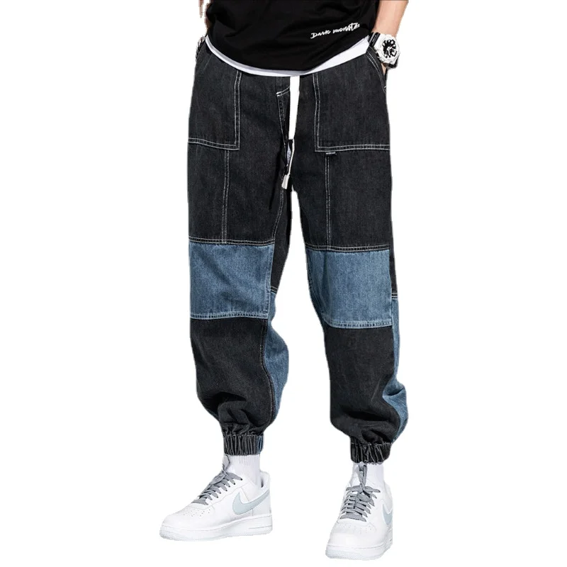 

Mens Jeans Patchwork Denim Cargo Jean Pants Loose Straight Baggy Male Jeans Hip Hop Streetwear Skateboard Neutral Denim Trousers