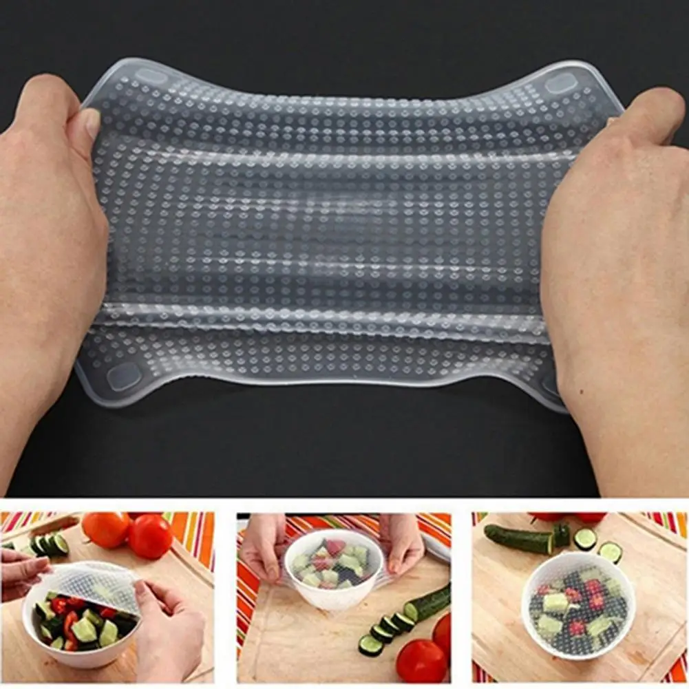 

Saran Wrap & Plastic Bags Food Wrappers Reusable Kitchen Tool Silicone Clear Square Food Seal Cover Film for Home