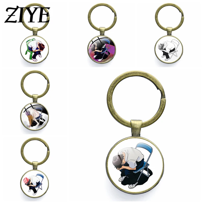 

Shinji Ikari In The Froggy Chair Keychains Anime Figures Glass Dome Pendants Keyrings for Fans Cosplay Accessories Jewelry Gifts