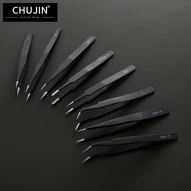 

CHUJIN Precision Tweezers Set Anti-Static Stainless Steel Curved of Tweezers for Electronics Laboratory Work Jewelry