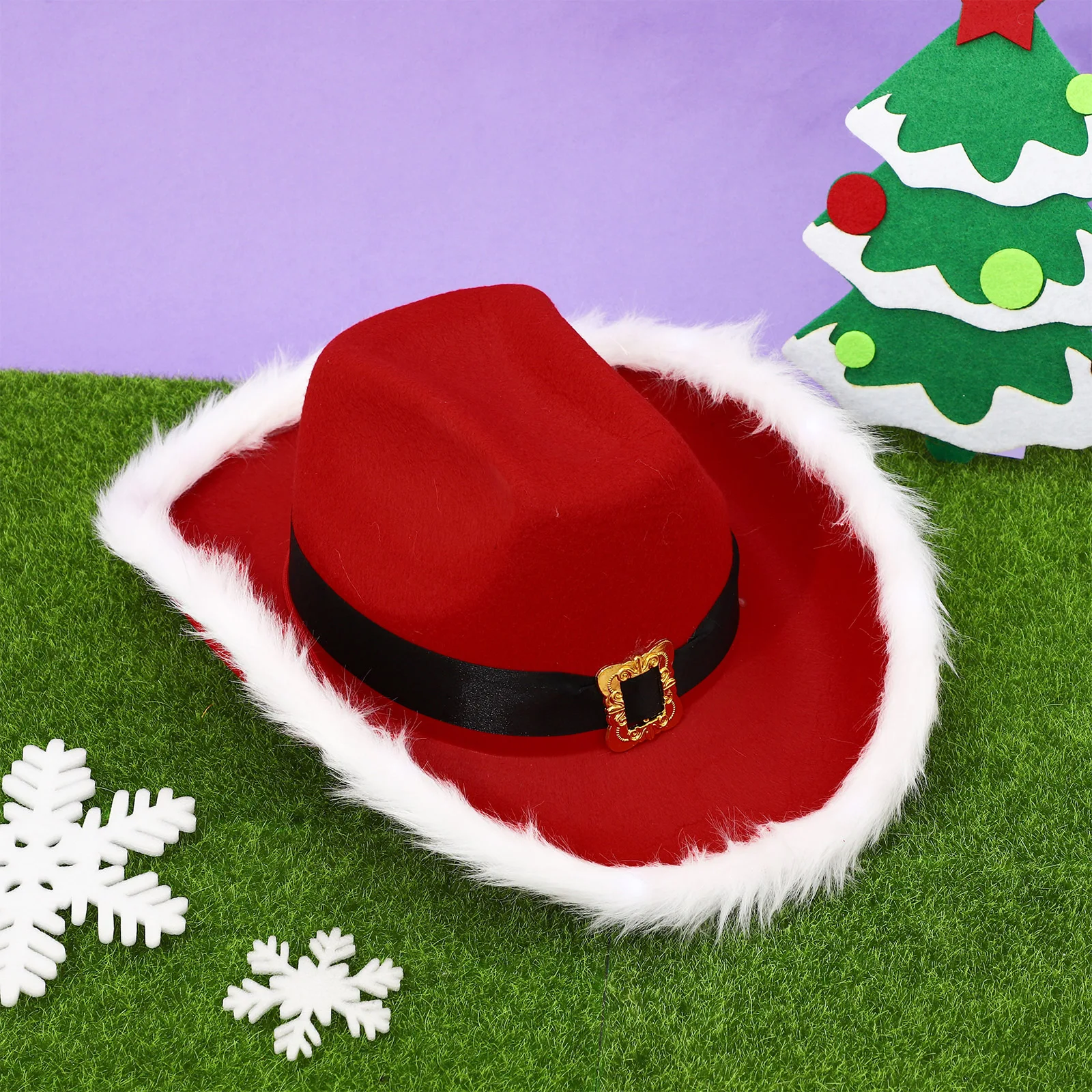 

Головной убор с Санта-Клаусом, красные пушистые головные уборы с Санта-Клаусом, женские рождественские шапки с перьями и черным ремнем, ковб...