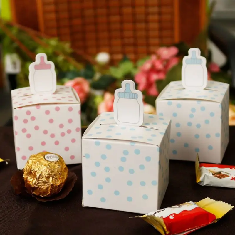 

10pcs Baby Shower Party Gifts Box Pink Blue Bottle Paper Candy Packing Box Boy Girl Birthday Party Decor Anniversary Supplie