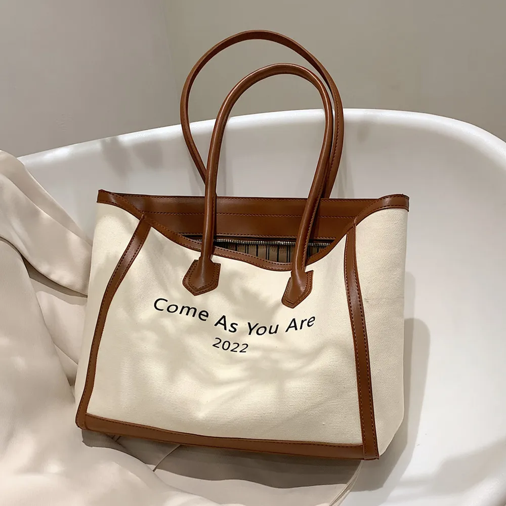 

Burminsa Canvas Big Shopping Tote Bags For Women 2022 Trend Luxury Designer Causal Large Capacity Shoulder Work Ladies Handbags