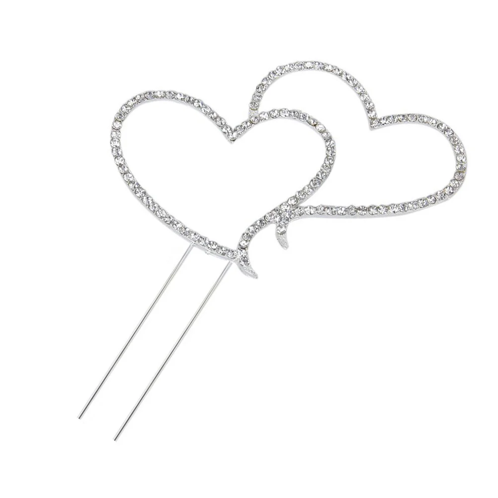 

Wedding Heart Double Love Rhinestone Cupcake Silver Toppers Decorationssparkling Rhinestones Showerfall Day Shape Valentines