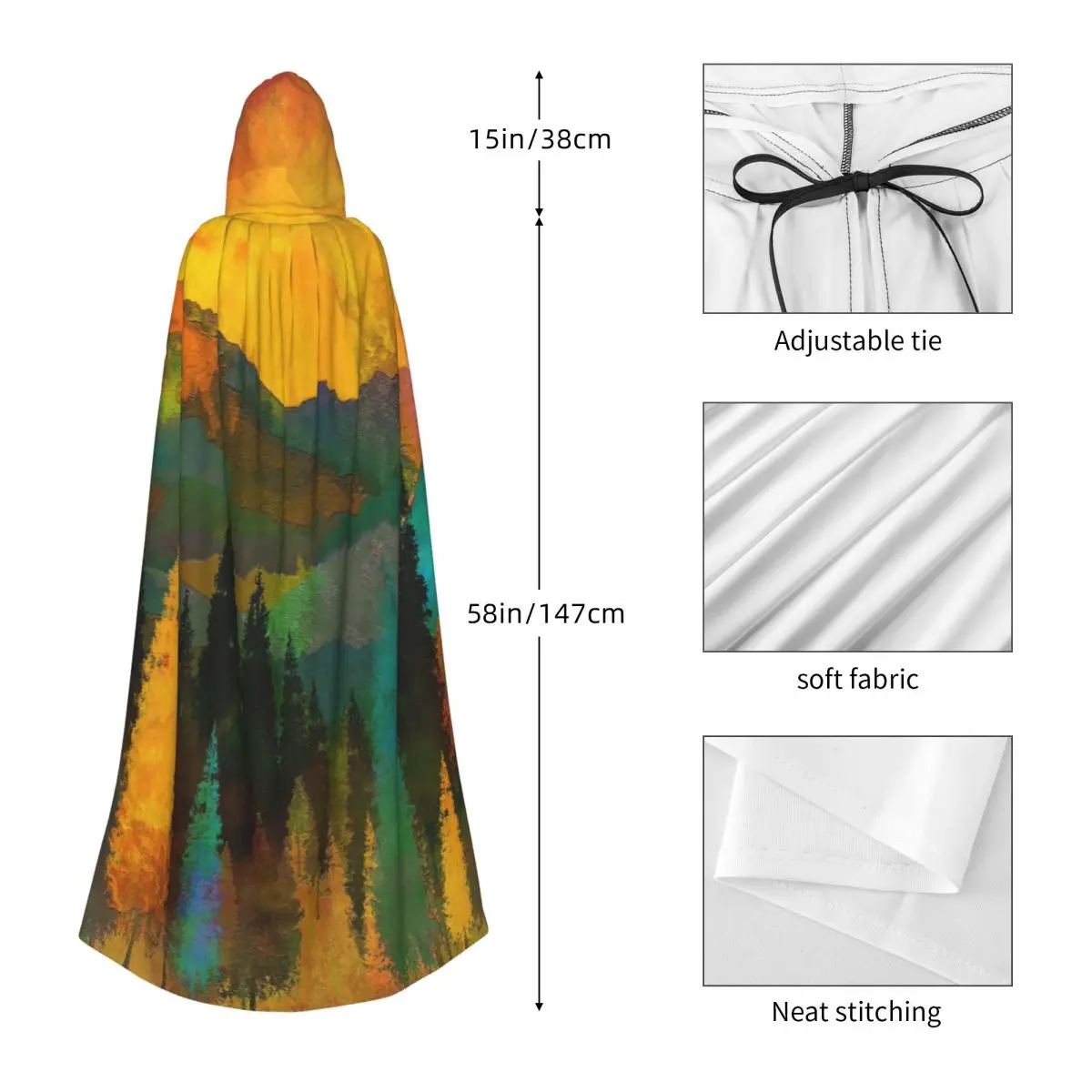 Длинная накидка плащ С закатом и рисунком лесного дерева с капюшоном пальто