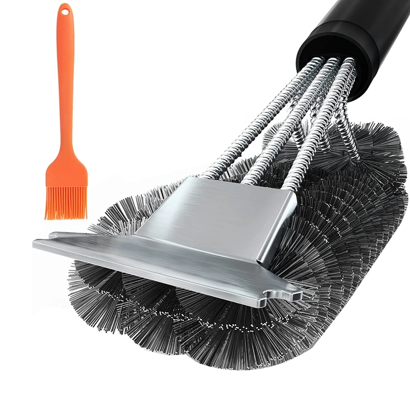 

Grill Brush, Cleaning Brush With Scraper, Extra Thick Stainless Steel Bristles, Wire Brush, Grill Cleaner For Gas Grill