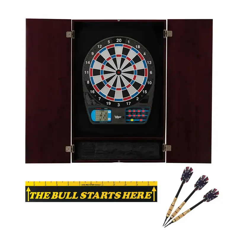 Cabinet,  787 Electronic Dartboard,   Soft Tip Darts 18 Grams, And Throw Line Marker Darts Flights A