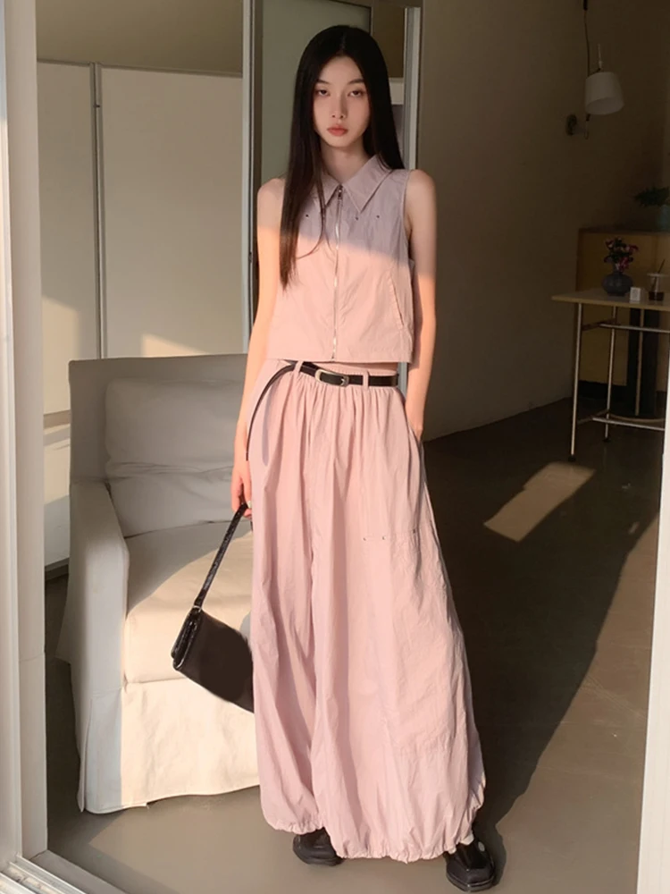 

XITAO Solid Casual Dress Sets Women Korea 2023 Summer New Personality Fashion Loose Turn-down Collar Two Piece Set HQQ1043