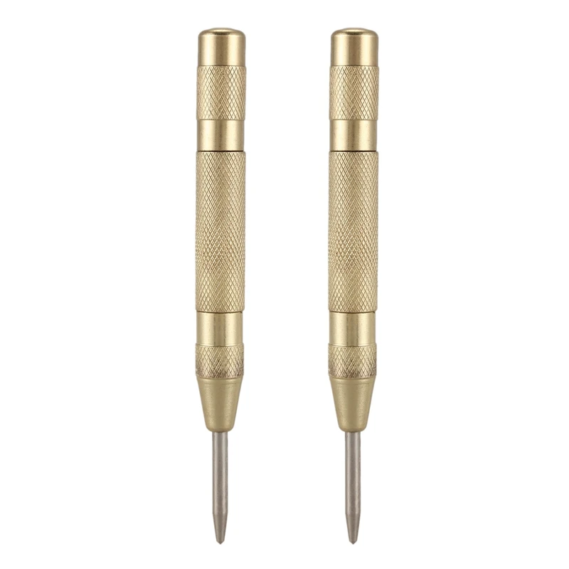 

AT14 2X Brass Yellow Automatic Center Punch Spring Loaded Chrome Rivet Screw Auto Mark Hole Length 127Mm
