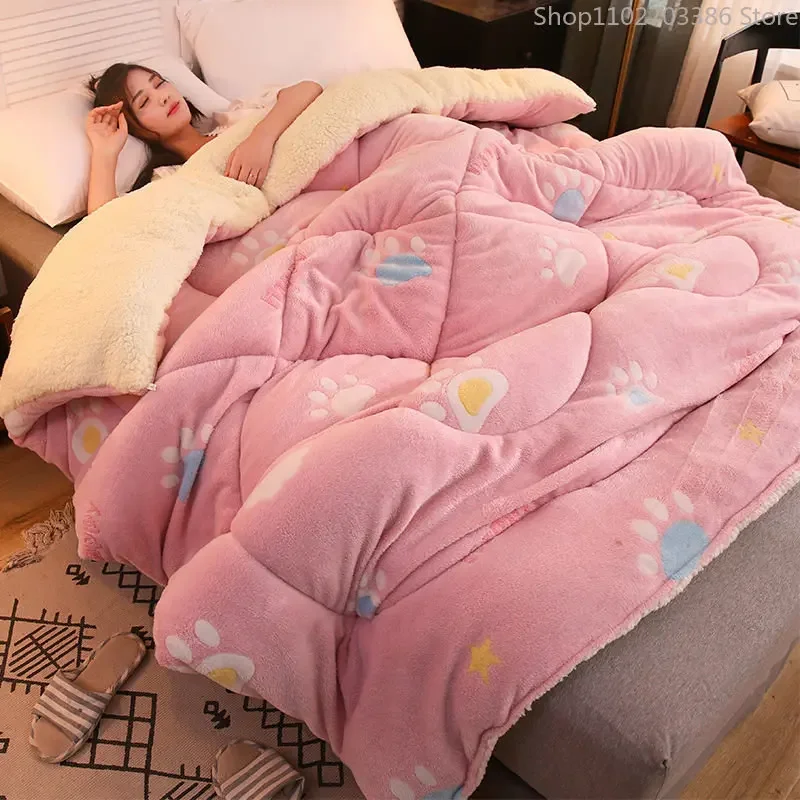 

Зимнее одеяло, теплое двухстороннее одеяло из полиэстера, одеяло из овечьей шерсти с перьями, теплое одеяло с наполнителем