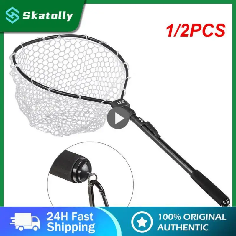 

1/2PCS Leo Fly Fishing Net Fish Landing Net With Folding Aluminum Handle And Soft Rubber Mesh Perfect For Catch And Release