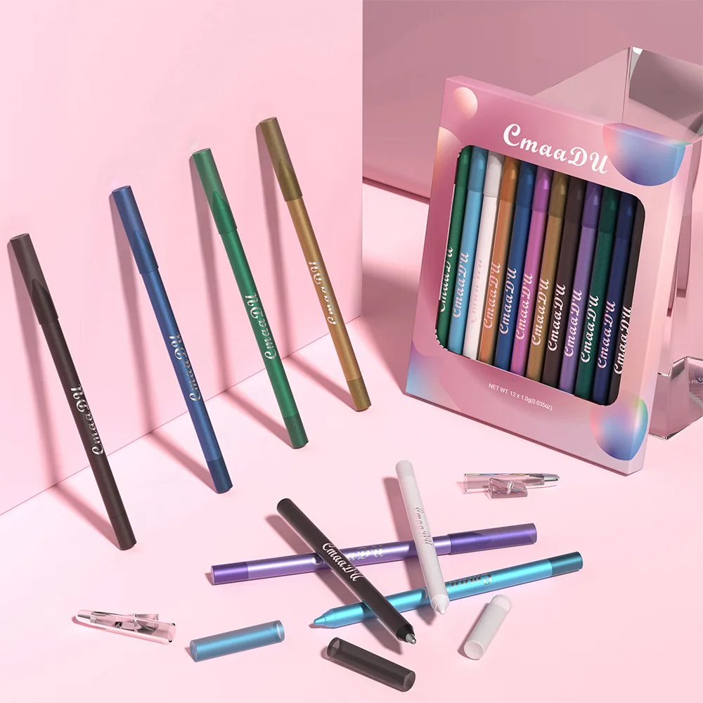 

12 Pieces/Box Brown Eyeliner Pencil Set Glitter Waterproof Long Lasting Black Eyeshadow Stick Sets Makeup Cosmetic Kit for Eye