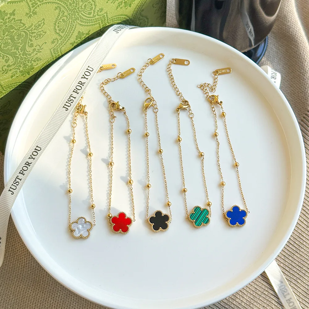 Цветной позолоченный клеверный изысканный браслет из нержавеющей стали с пятью