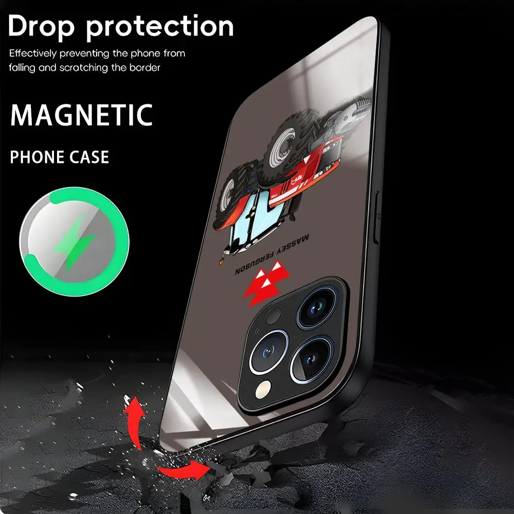 Фото Чехол для телефона с изображением трактора Massey Ferguson для iPhone 18 17 16 15 14 13 12 11 Plus Mini Pro Max, стеклянный магнитный чехол. №4