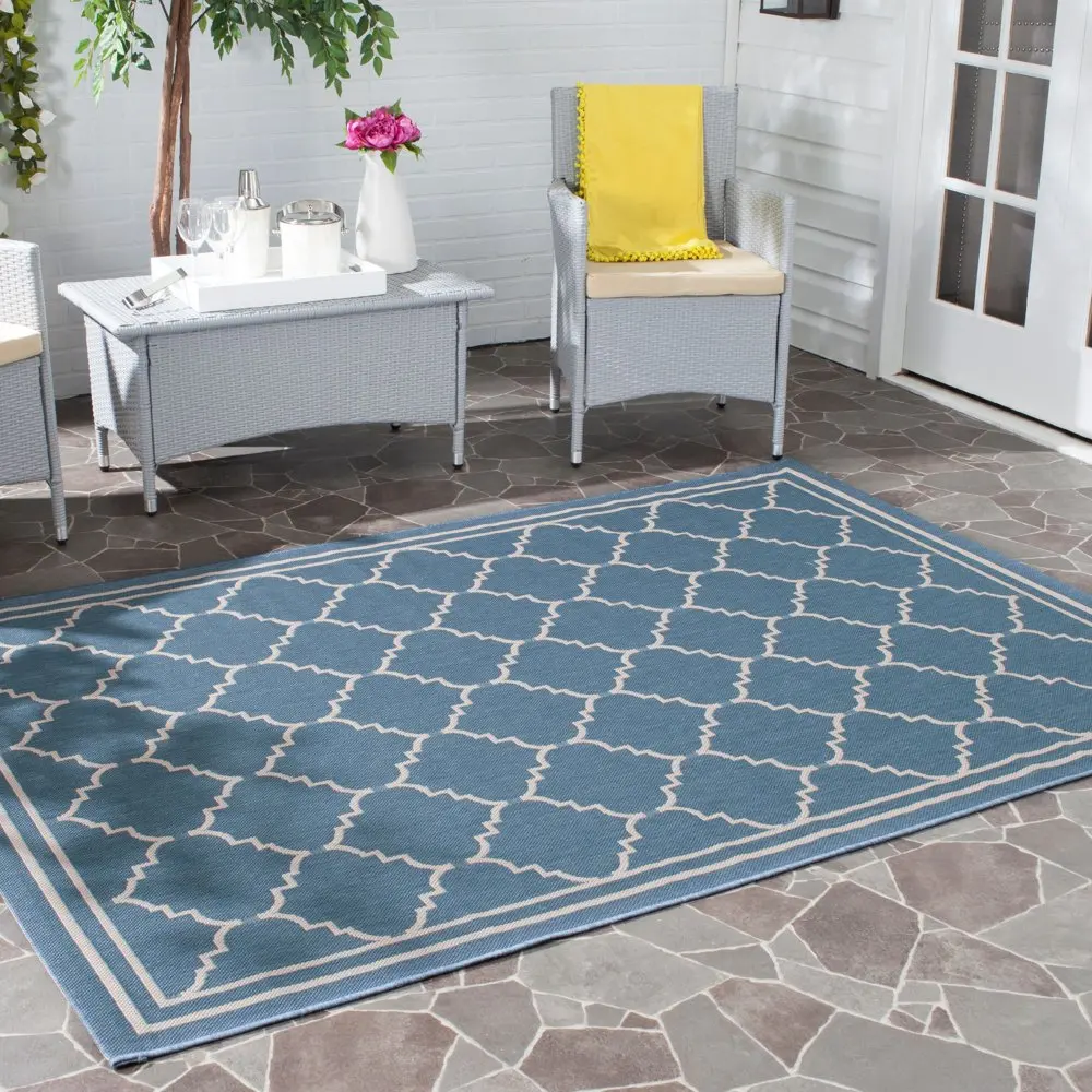

POPTOP Amy Geometric Indoor/Outdoor Area Rug, 9` x 12`, Blue/Beige
