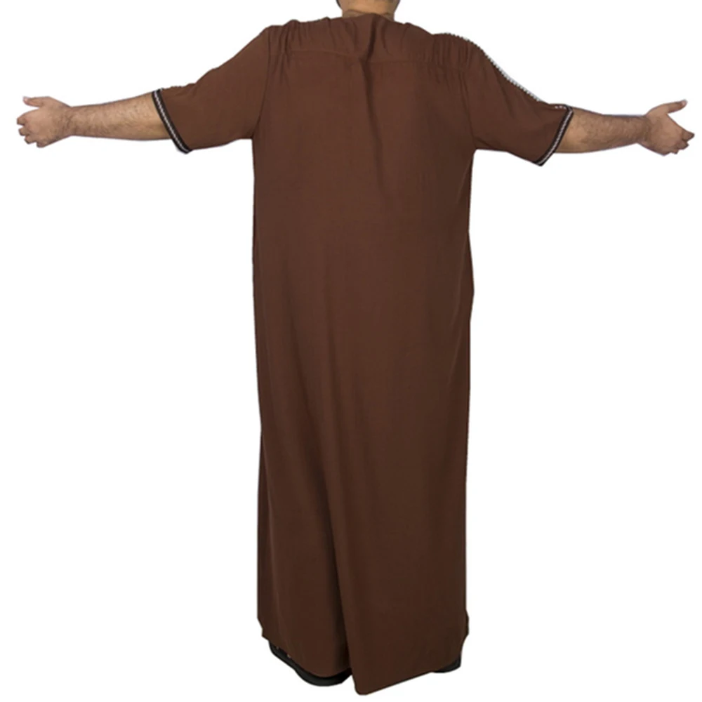 2023 Islamic Abayas Muslim Men Clothing Dubai Thobe Arabic Dress Men's Kaftan Brown Kameez Saudi Arabia Robe Jalabiyat Ramadan