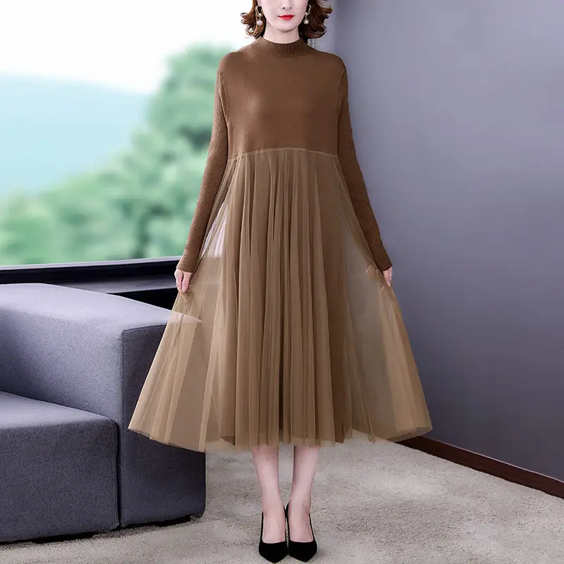 Женское трикотажное платье с длинным рукавом корейский свитер большого размера