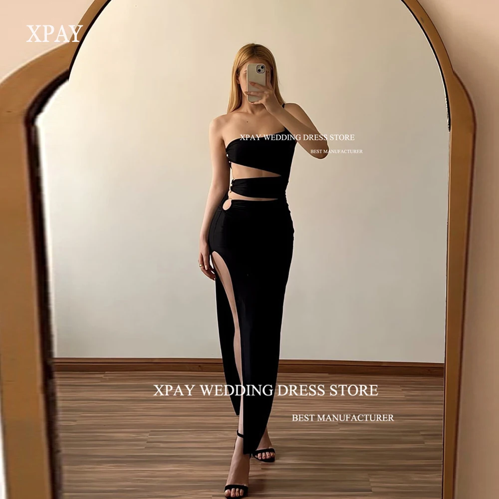 

XPAY Black Sexy Evening Party Dresses Ankle Length Strap Cut-Out Women Split Night Event Formal Prom Gowns Robe de soiree