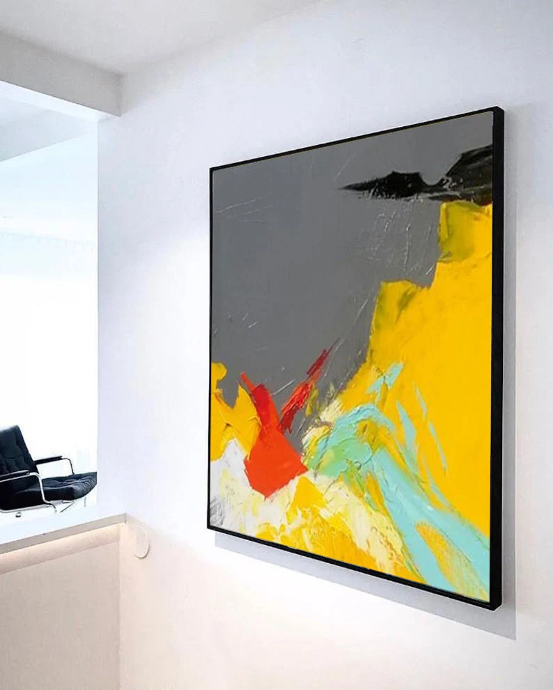 

Large Wall Art Abstract Painting On Canvas Art Acrylic Painting Gray Yellow Blue Colorful Abstract Painting Home Decor