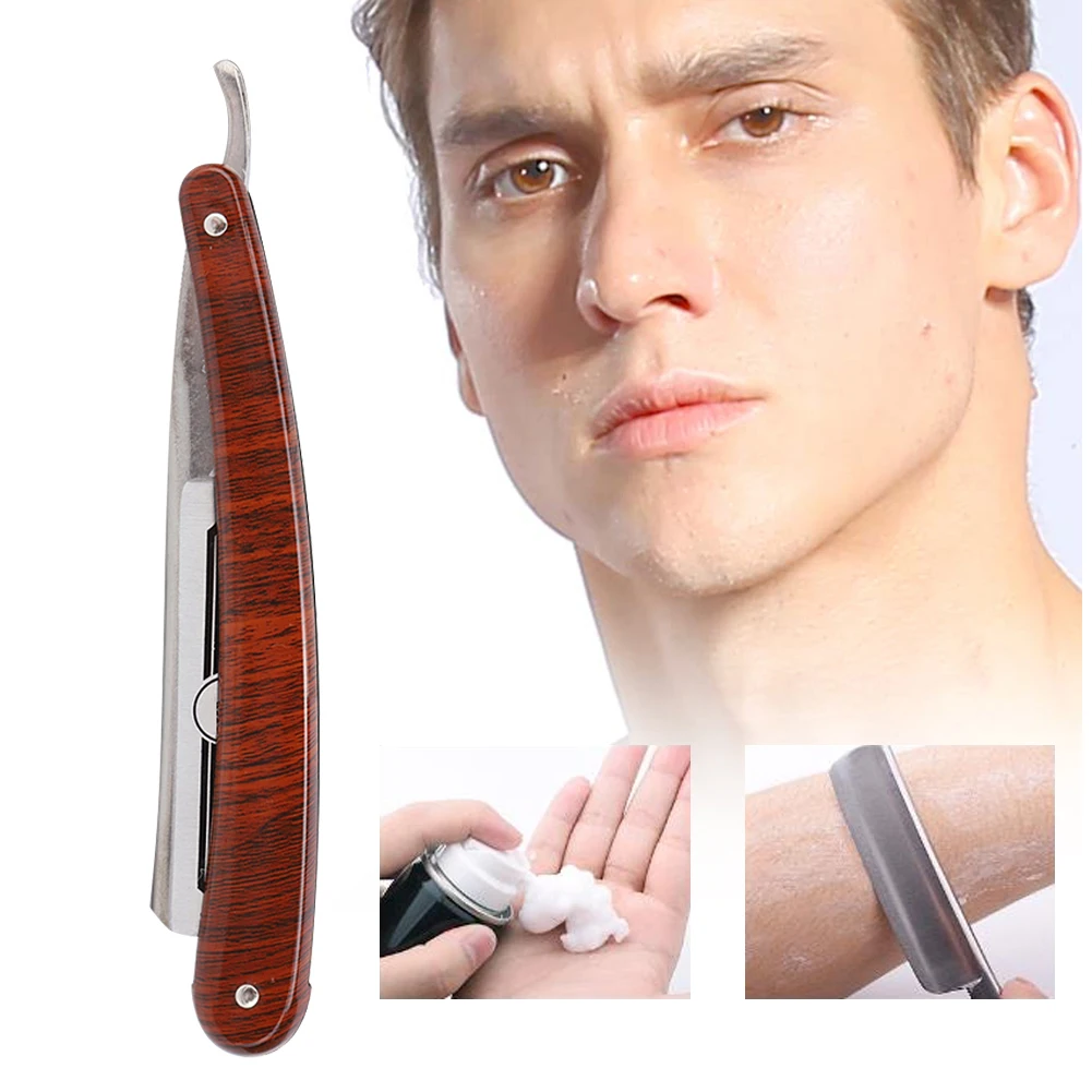 

Men Wooden Handle Stainless Steel Blade Manual Shaving Knife Durable Folding Razor Face Hair Remover Hairdressing Devices
