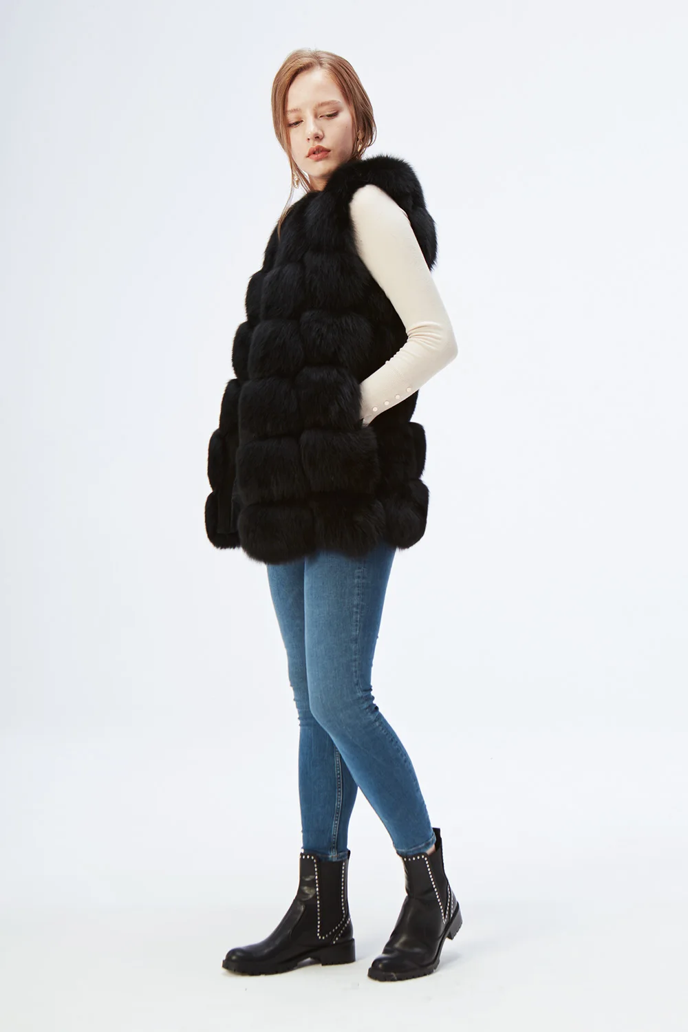 100% Women Domestic Real Fox Fur Vest Fox Fur Gilet Ladies Fashion Full Pelt Regular Jackets Hooks Button Design Warm Fur Coat