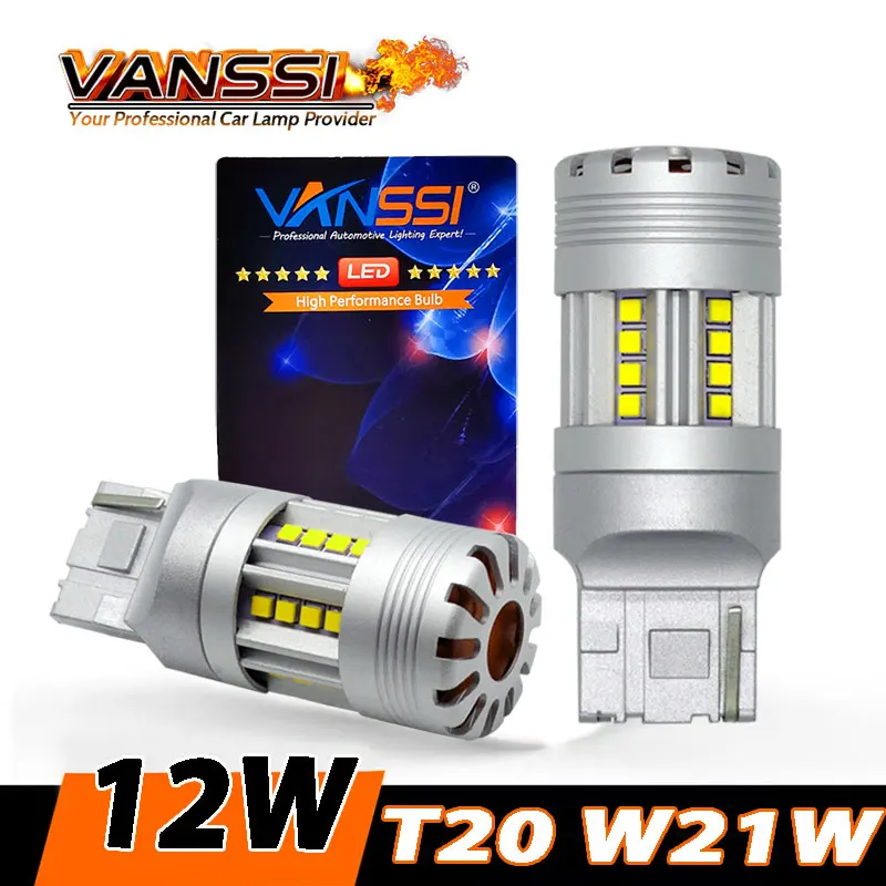 VANSSI T20 W21W 7440 LED Backup Reverse Light Bulb Super Bright White 2800LM High Power 12W CANBUS Single Filament Design