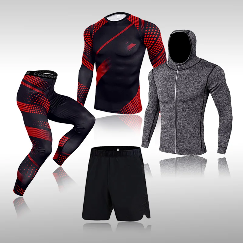 

Men 4 Piece Set Sportswear Compression Sport Suits Quick Dry Clothes Sports Joggers Training Gym Fitness Tracksuits Running Set
