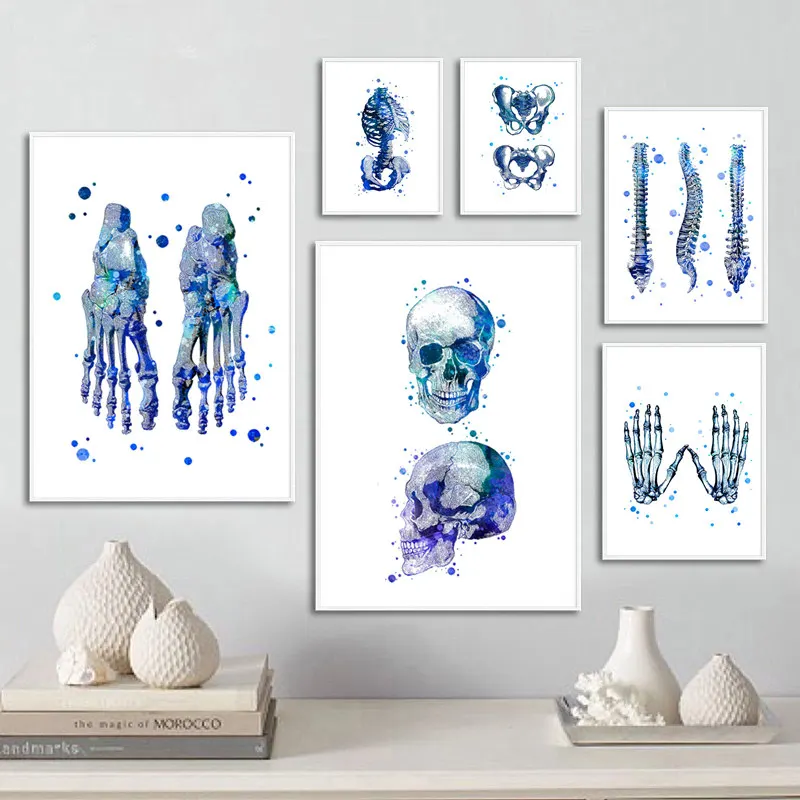 Голубая Анатомия человека настенная Картина на холсте медицинский постер