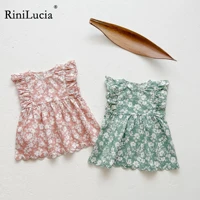 rinilucia 2022 summer new childrens clothing trend kids vest tankdress ruffles sweet floral fly sleeve dress for baby girls