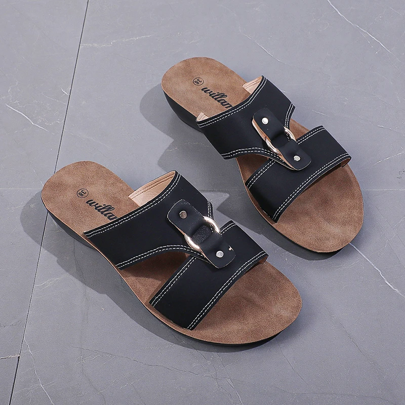 

New Slope Heel Thick Sole Women's Slippers Summer Women's Mule Clogs Beach Shoes Women's Non Slip Solid Wedge Large Sandals