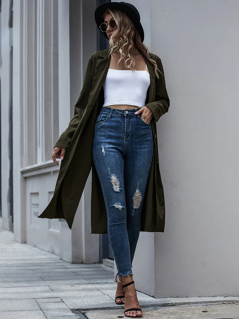 Casual Blazers Windbreaker Style Blazer Women Solid Colors Single Breasted X-Long Suits Street Indie Fashion 2021 Office Commute