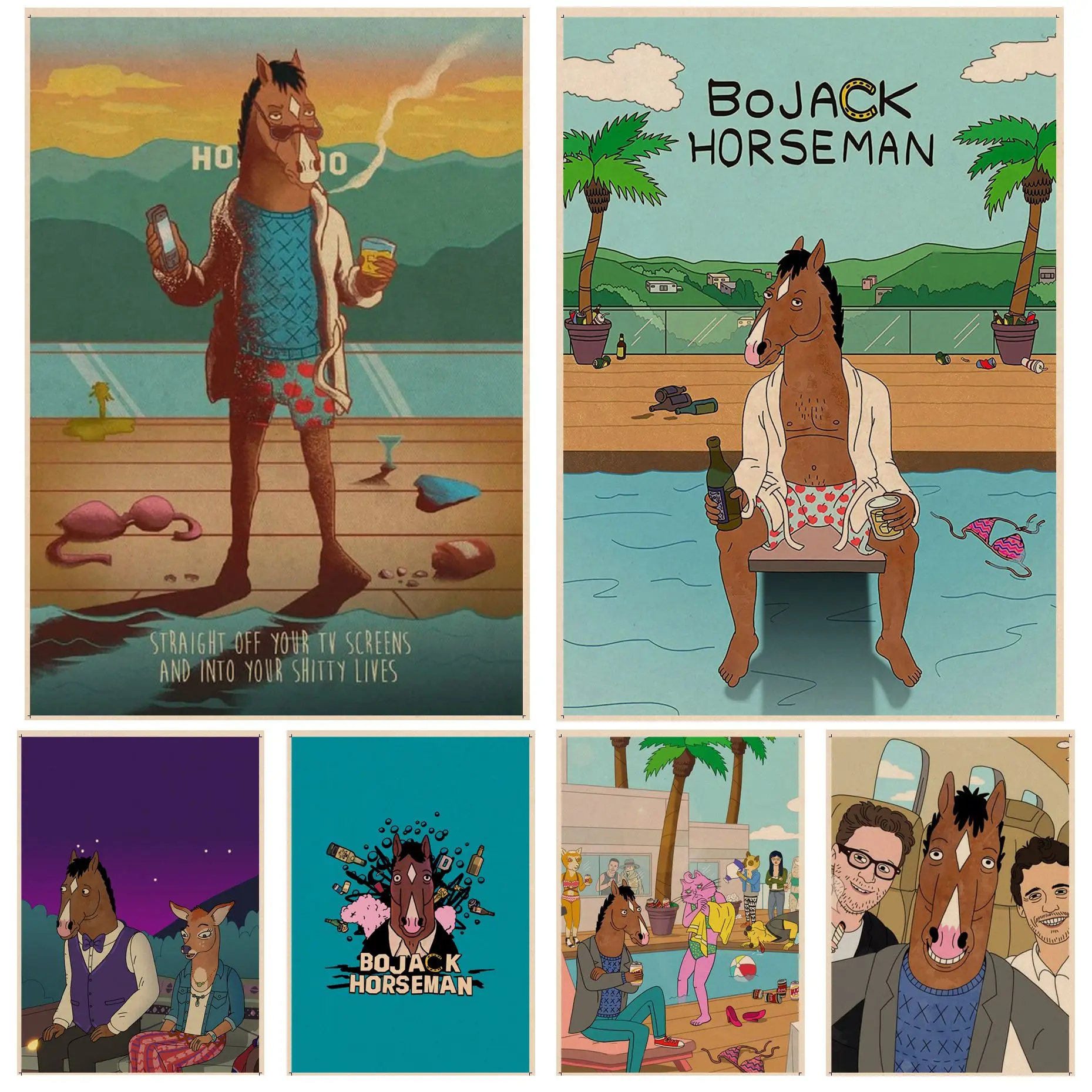 Bojack печать аниме плакаты раньше домашний бар кафе винтажная декоративная