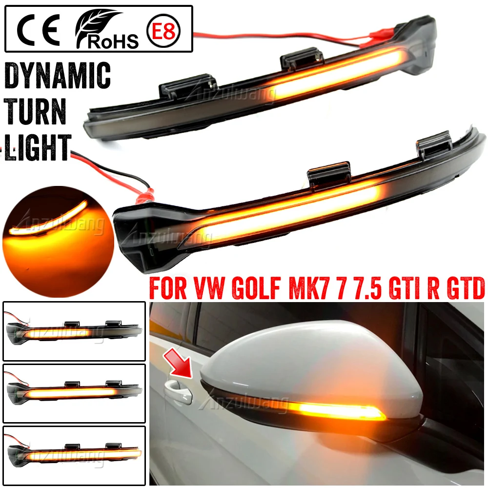 

2pcs LED Dynamic Side Rearview Mirror Flasher Turn Signal Light For Volkswagen VW Golf 7 GTI R GTE GTD MK7.5 13-19 Touran Jetta
