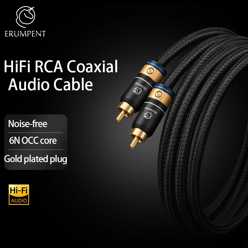 Фото Коаксиальный кабель ERUMPENT HIFI RCA, 75 Ом, цифровой аудиокабель RCA-RCA, штекер, видео-аудио, без шума для ЦАП, ТВ-динамик PA №2