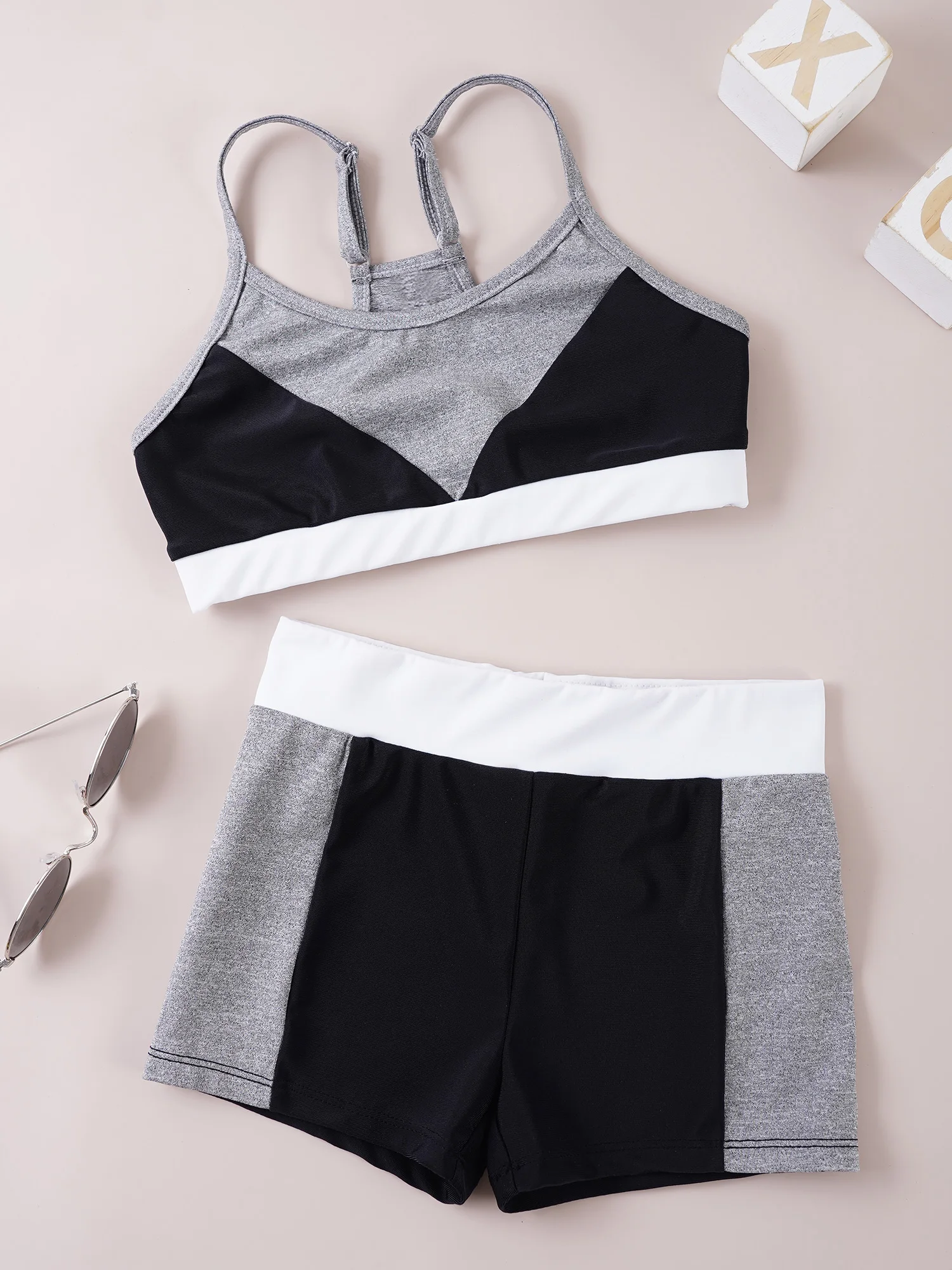 Детский спортивный костюм для девочек жилет без рукавов с цветными блоками