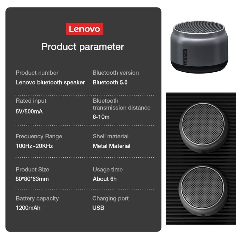 Lenovo Wireless Bluetooth 5.0 Speaker Portable Wireless Stereo Speaker 3D Stereo Surround Sound Wireless Loudspeaker Mic Outdoor images - 6