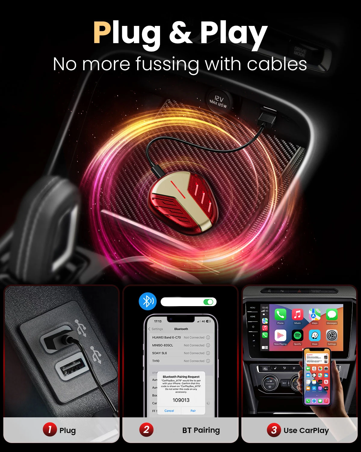 Беспроводной адаптер CarPlay для iPhone IOS Преобразование проводного в беспроводной Plug