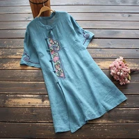 embroidered shirts chinese style retro cotton linen womens 2022 new traditional chinese dynasty blouse women linen shirt top