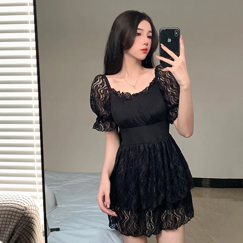 Solid Sexy Swimwear Ladies Korea 2023 New One-piece Boxer Simple Generous Fairy Hot Spring Swimsuit Women Monokini Bikini