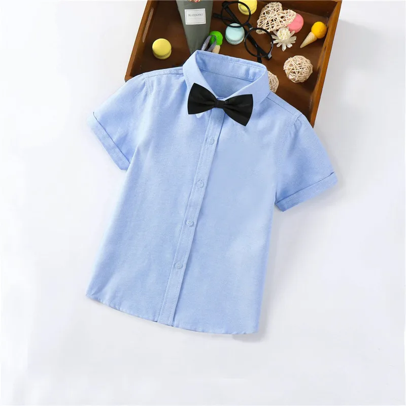 

School Boys girls Shirts Short Sleeve Blouses For Boys Children Clothing Cotton Turn-Down Collar Kids Tops 3-12 Years Old