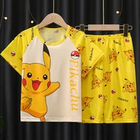 summer pikachu pokemon cosplay cartoon pajamas children boy girl short sleeve cotton sleepwear pullover birthday gift