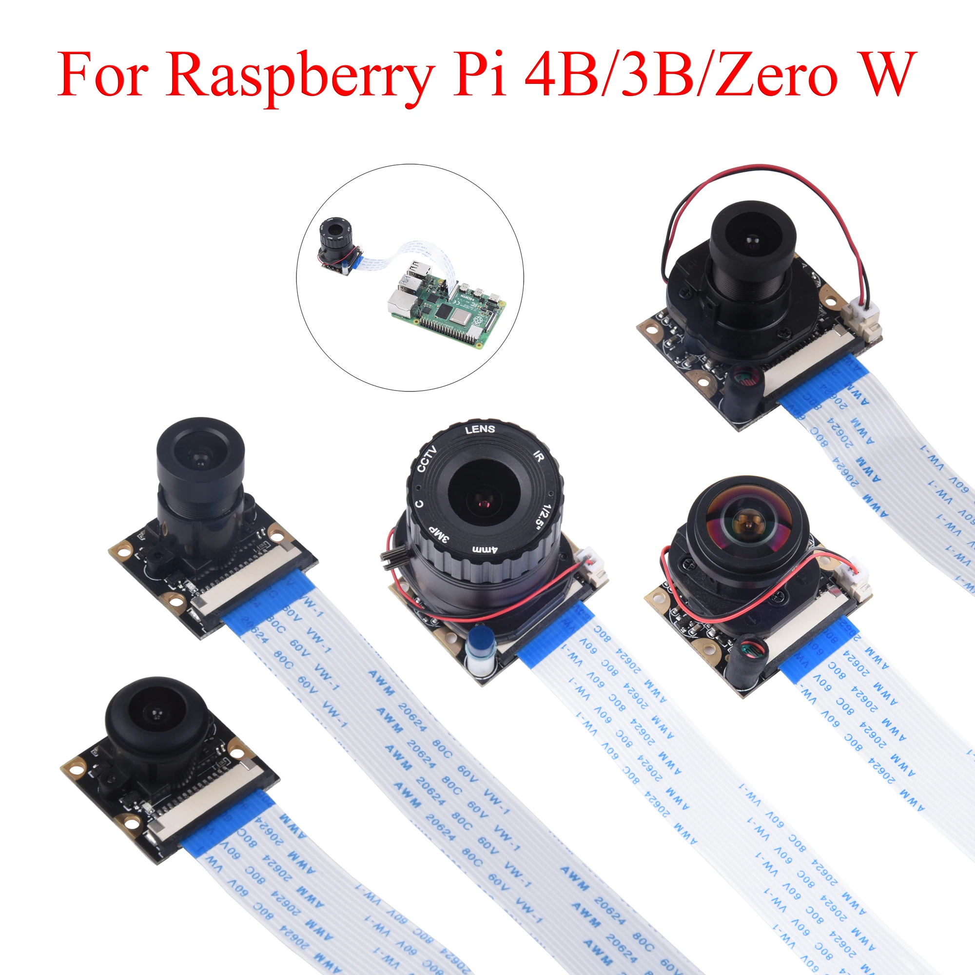 

Raspberry Pi Day/Night Vision Camera Module 65°/75°/130°/175° 5MP Webcam With Sensor IR Light For Raspberry Pi 4B/3B+/3B Zero W